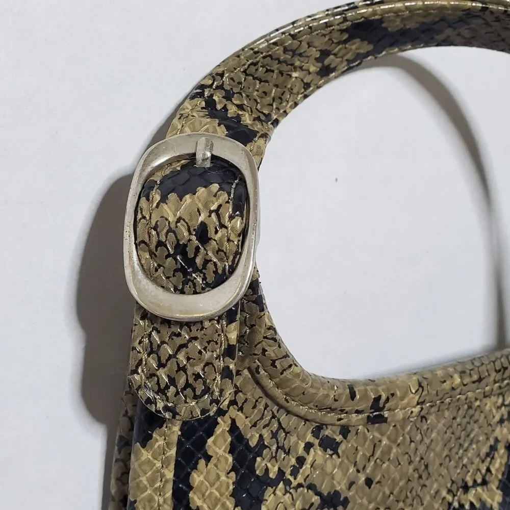 Nine West Faux Snakeskin Crossbody Handbag Flap Close Slouchy Chic Womens
